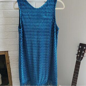 Topshop Women's Vibrant Blue Fringed Sleeveless Textured retro Dress Size 12
